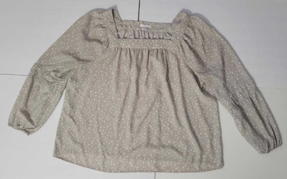 LC Lauren Conrad Womens 1X Taupe Floral Square Neck Peasant Blouse Cottagecore